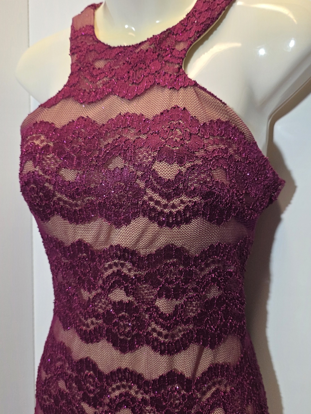 Sheer Lace Halter Chemise - Deep Berry